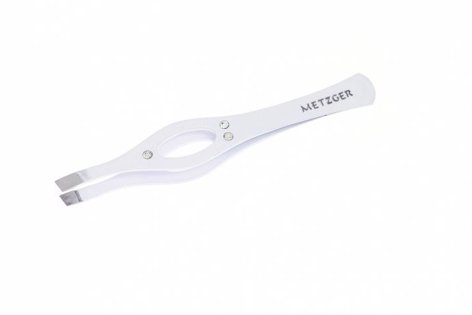 Пинцет прямой Metzger РТ-213 (2)-WT, белый со стразами