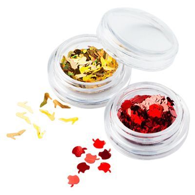 Декор фольгированный  в баночке (яблоко, туфелька, зонтик)