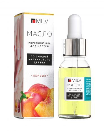 Масло для ногтей укрепляющее со смолой мастикового дерева Milv "Персик" 15мл.