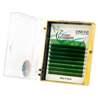Ресницы на ленте Колибри зеленые 8 линий, 0,07 С-изгиб, MIX (8-13)
