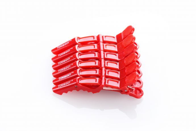 Зажимы крокодил Tony&Guy красные глянец, 6 штук в упаковке
