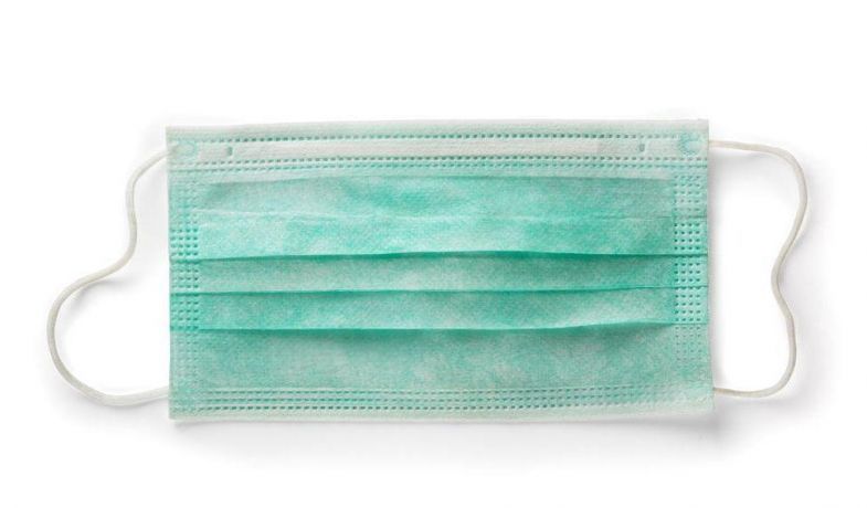 Маски медицинские 3-слойные с носовым фиксатором в п/э (Зеленая)