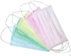 Маски медицинские 3-слойные с носовым фиксатором в п/э (розовый, зелёный, жёлтый)