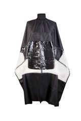 Пеньюар черный из матовой ткани с вставкой из прозрачной пленки, на резинке, на крючках MP119r DEA