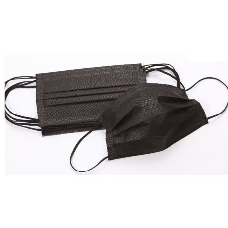 Маски медицинские 3-слойные с носовым фиксатором в п/э (Черная)