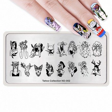Пластина для стемпинга 12*6 см NICOLE DIARY 43496 ND-002 Tattoo collection.1шт